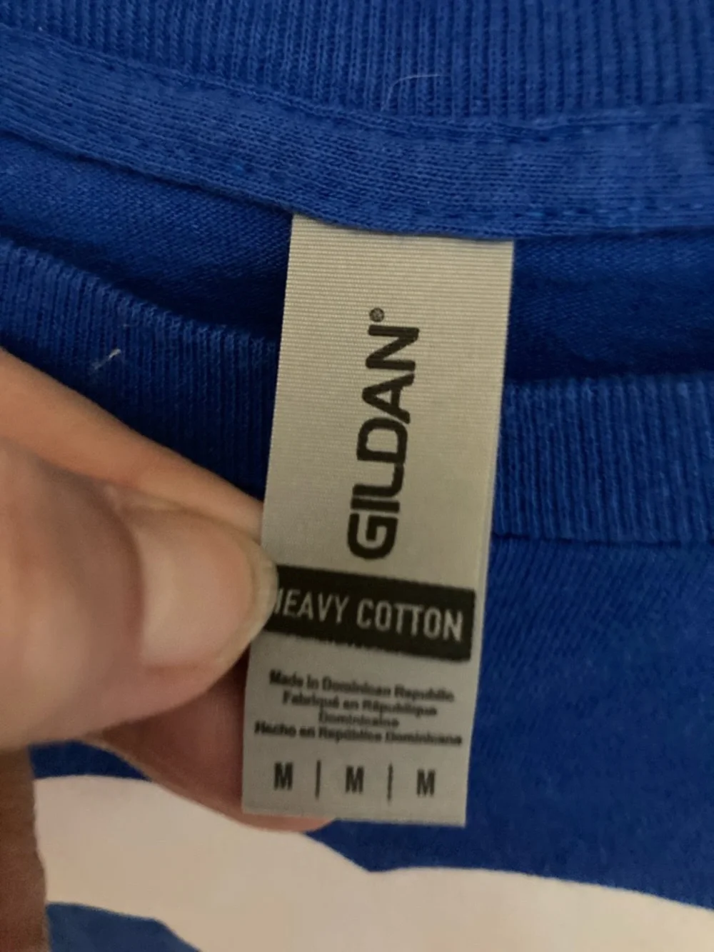 Gildan Royal Blue Tee with White m, M&M costume t-shirt, size medium